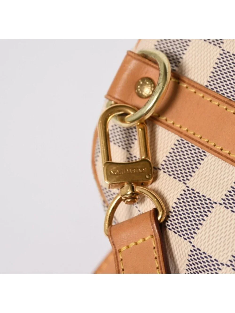 Louis Vuitton Damier Azur Speedy Bandouliere 25 Vachetta Leather White Gold